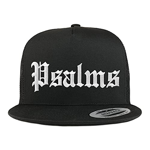 Trendy Apparel Shop Psalms Old English 5 Panel Flatbill Trucker Cap