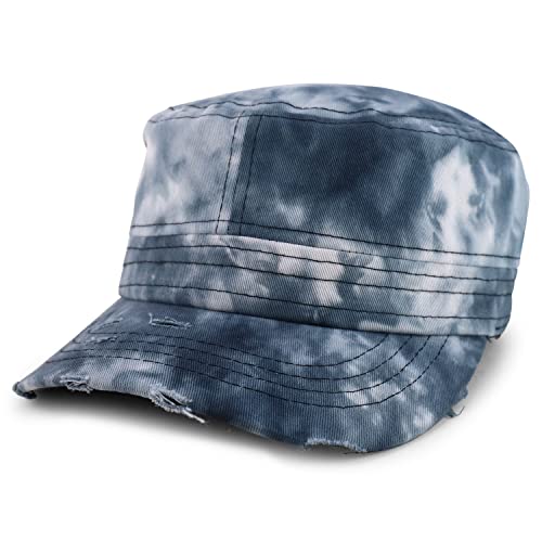 Trendy Apparel Shop Plain 100% Cotton Tie Dye Fabric Patterned Flat Top Army Baseball Cap
