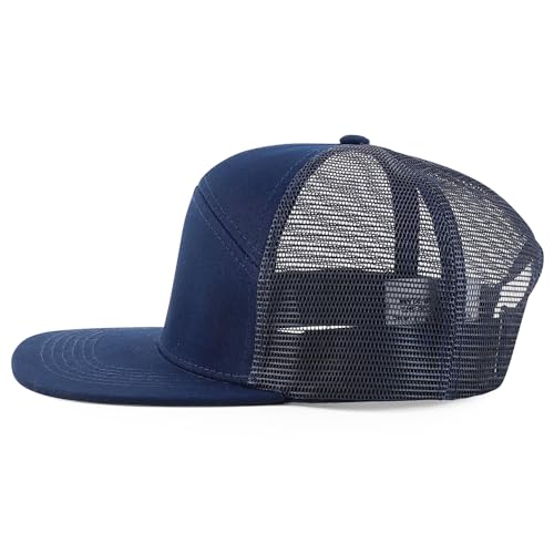 Trendy Apparel Shop Plain 7 Panel Structured Flat Bill Mesh Back Trucker Cap