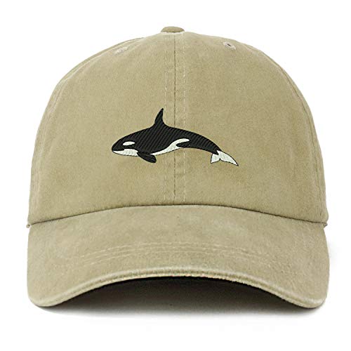 Trendy Apparel Shop XXL Orca Killer Whale Embroidered Unstructured Washed Pigment Dyed Baseball Cap