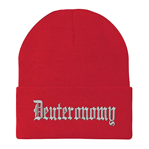 Trendy Apparel Shop Deuteronomy Old English Embroidered Long Cuff Beanie