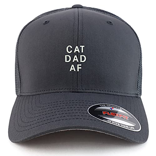 Trendy Apparel Shop Oversized XXL Cat Dad Af Embroiderd Structured Fitted Trucker Mesh Cap