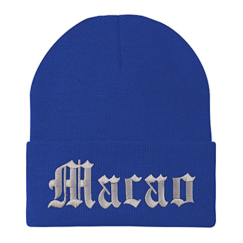Trendy Apparel Shop Macao Old English Embroidered Long Cuff Beanie