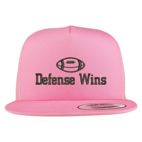 Trendy Apparel Shop Football Defense Wins Embroidered 5 Panel Flatbill Trucker Mesh Cap
