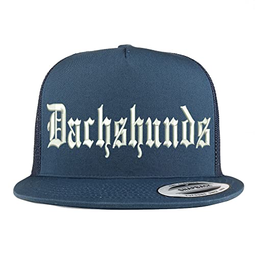 Trendy Apparel Shop Old English Dachshunds 5 Panel Flatbill Trucker Cap