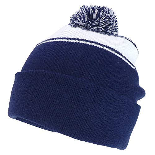 Trendy Apparel Shop Two Tone Pom Striped Winter Cuff Long Beanie Hat