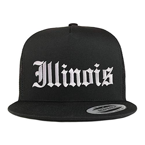 Trendy Apparel Shop Illinois State Old English 5 Panel Flatbill Trucker Mesh Cap