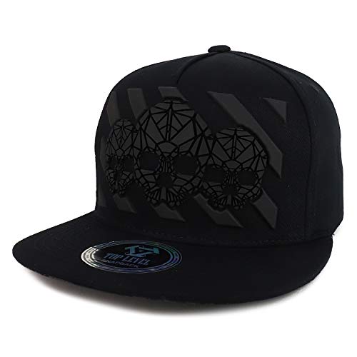 Trendy Apparel Shop Three Skulls Rubber Patch 5 Panel Flatbill Snapback Cap