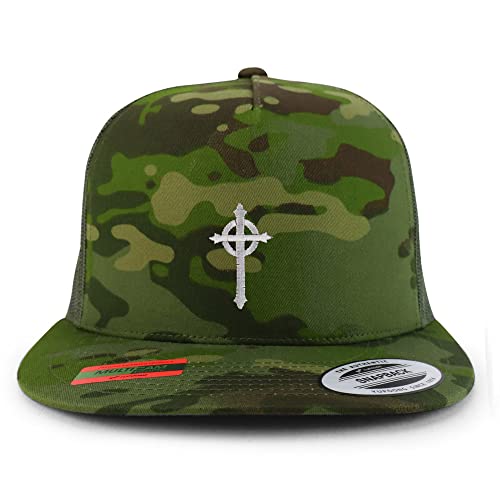 Trendy Apparel Shop Presbyterian Cross Embroidered 5 Panel Flatbill Trucker Cap