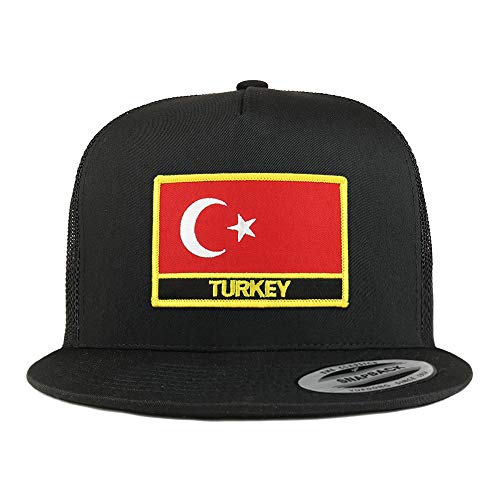 Trendy Apparel Shop Flexfit XXL Turkey Flag 5 Panel Flatbill Trucker Mesh Snapback Cap