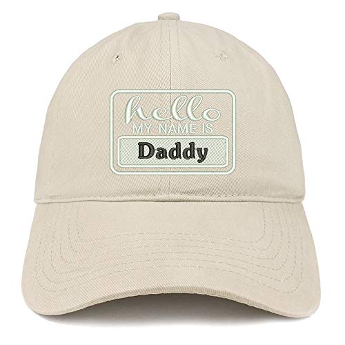 Trendy Apparel Shop Hello My Name is Daddy Soft Crown 100% Brushed Cotton Cap