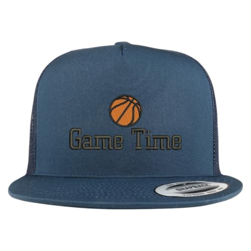 Trendy Apparel Shop Basketball Game Time Embroidered 5 Panel Flatbill Trucker Mesh Cap