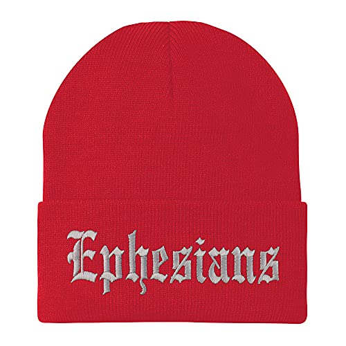 Trendy Apparel Shop Ephesians Old English Embroidered Long Cuff Beanie
