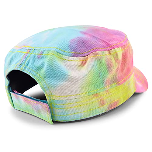 Trendy Apparel Shop Plain 100% Cotton Tie Dyed Patterned Flat Top Army Baseball Cap