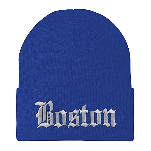 Trendy Apparel Shop Boston Old English Embroidered Long Cuff Beanie