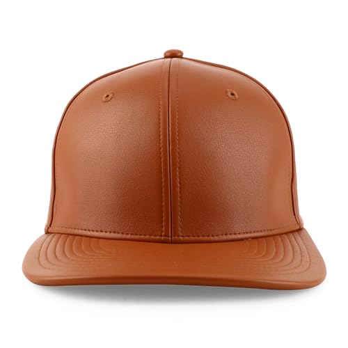 Trendy Apparel Shop Structured 6 Panel Flatbill PU Leather Baseball Cap