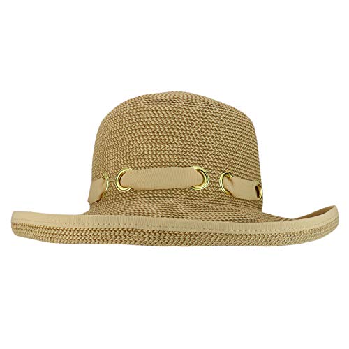 Trendy Apparel Shop UPF 50+ Kettle Brim Paper Braid Tweed Ribbon Gromet Tie Hat