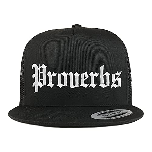 Trendy Apparel Shop Proverbs Old English 5 Panel Flatbill Trucker Cap