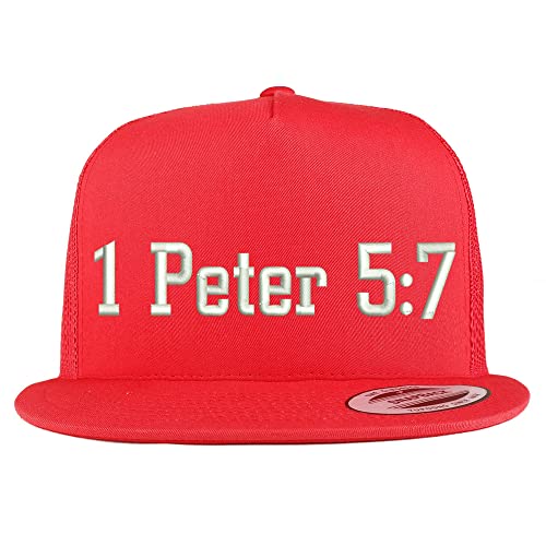 Trendy Apparel Shop 1 Peter 5:7 5 Panel Flatbill Trucker Cap