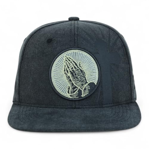 Trendy Apparel Shop Praying Hand Jesus Christian Washed Cotton Flat Bill Snapback Cap