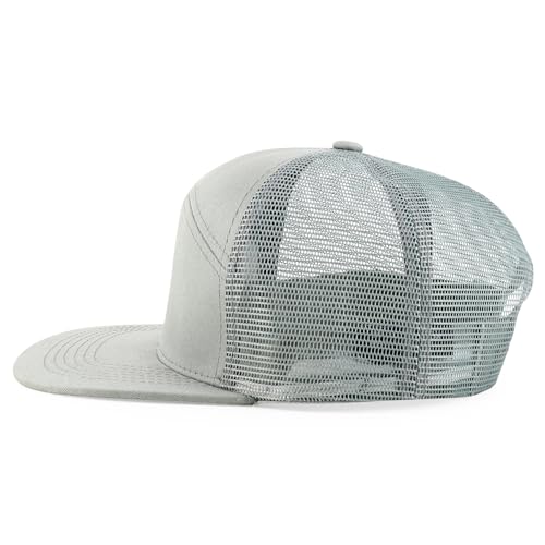 Trendy Apparel Shop Plain 7 Panel Structured Flat Bill Mesh Back Trucker Cap