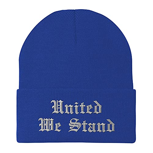 Trendy Apparel Shop United We Stand Old English Embroidered Long Cuff Beanie