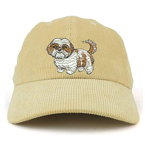 Trendy Apparel Shop Shih Tzu Embroidered Corduroy Unstructured Baseball Cap