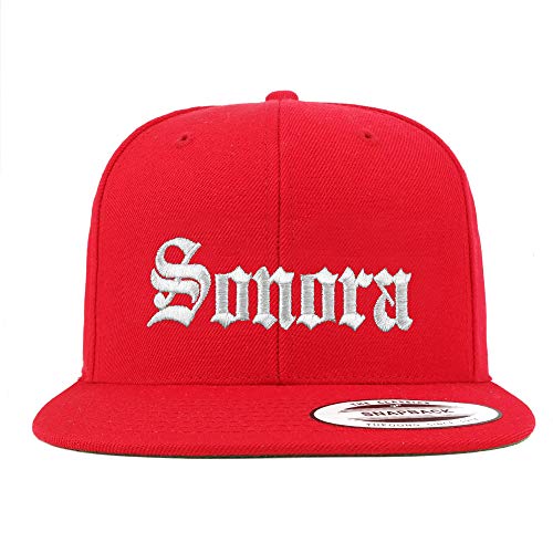 Trendy Apparel Shop Old English Sonora White Embroidered Flatbill Snapback Baseball Cap
