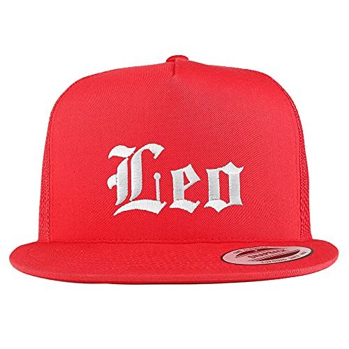 Trendy Apparel Shop Leo Old English 5 Panel Flatbill Trucker Cap