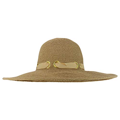 Trendy Apparel Shop UPF 50+ Paper Braid Flat Brim Ribbon Gromet Tie Sun Hat