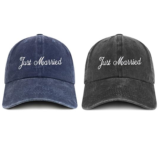 Trendy Apparel Shop Just Married Embroidered Pigment Dyed Cotton Couple 2 Pc Cap Set