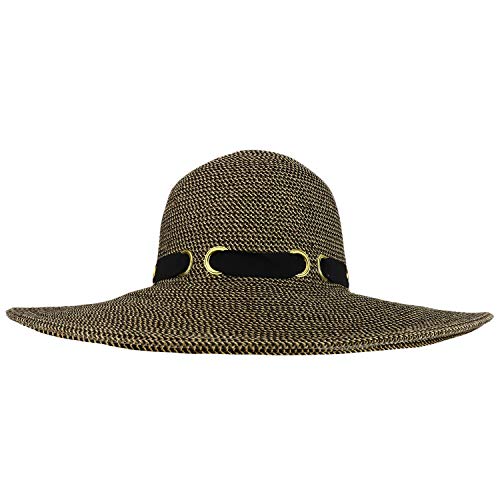 Trendy Apparel Shop UPF 50+ Paper Braid Flat Brim Ribbon Gromet Tie Sun Hat