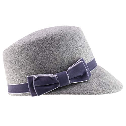 Trendy Apparel Shop Women's Wool Felt Cadet Hat with Velvet Trim Ribbon