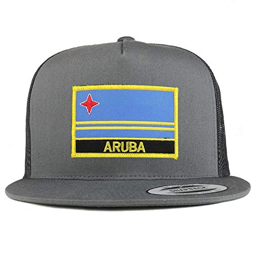 Trendy Apparel Shop Flexfit XXL Aruba Flag 5 Panel Flatbill Trucker Mesh Snapback Cap