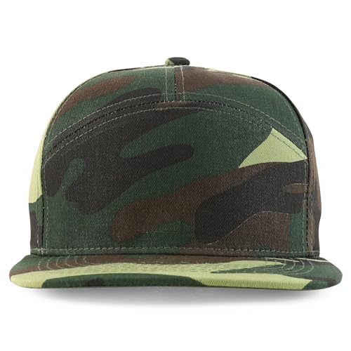 Trendy Apparel Shop 7 Panel Cotton Structured Flat Bill Camper Style Snapback Cap