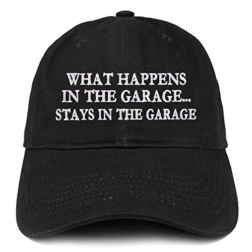 Trendy Apparel Shop What Happens in the Garage, Stays in the Garage Low Profile Soft Cotton Baseball Cap