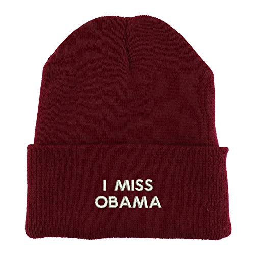 Trendy Apparel Shop I Miss Obama Embroidered Made in USA Cuff Folded Acylic Knit Winter Beanie Hat