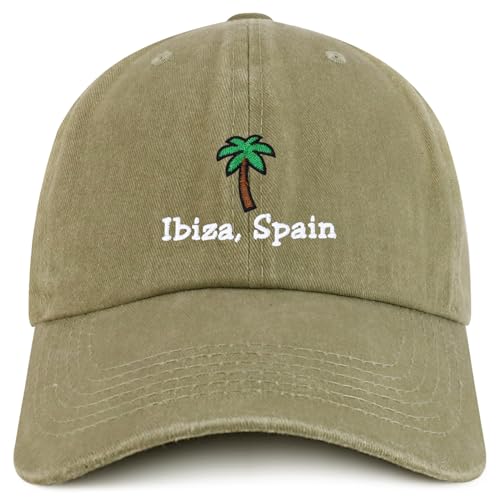 Trendy Apparel Shop Ibiza Spain with Palm Tree Embroidered Pigment Dyed Cotton Baseball Cap
