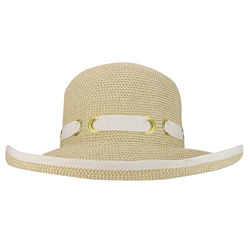 Trendy Apparel Shop UPF 50+ Kettle Brim Paper Braid Tweed Ribbon Gromet Tie Hat