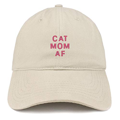 Trendy Apparel Shop Cat Mom Af Pink Embroidered Soft Crown 100% Brushed Cotton Cap