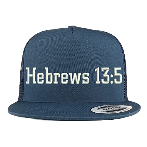 Trendy Apparel Shop Hebrews 13:5 5 Panel Flatbill Trucker Cap