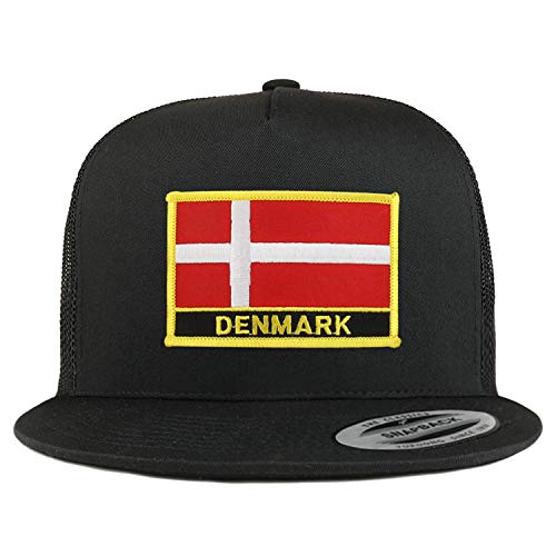 Trendy Apparel Shop Flexfit XXL Denmark Flag 5 Panel Flatbill Trucker Mesh Snapback Cap