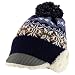 Trendy Apparel Shop Youth Size Kid's Warm Acrylic Brim Knit Winter Print Trapper Hat with Pom Pom