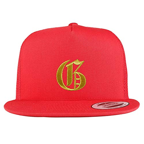 Trendy Apparel Shop Old English Gold G Embroidered 5 Panel Flatbill Trucker Mesh Cap