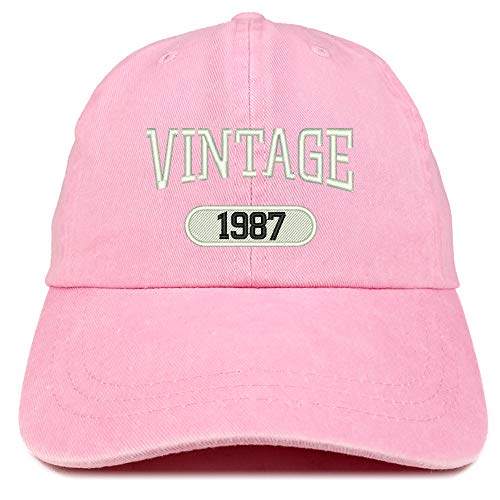 Trendy Apparel Shop Vintage 1987 Embroidered 34th Birthday Soft Crown Washed Cotton Cap