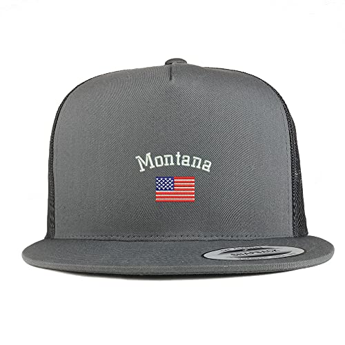 Trendy Apparel Shop Montana USA Flag 5 Panel Flatbill Trucker Cap