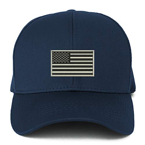 Trendy Apparel Shop XXL USA Grey Flag Embroidered Structured Trucker Mesh Cap