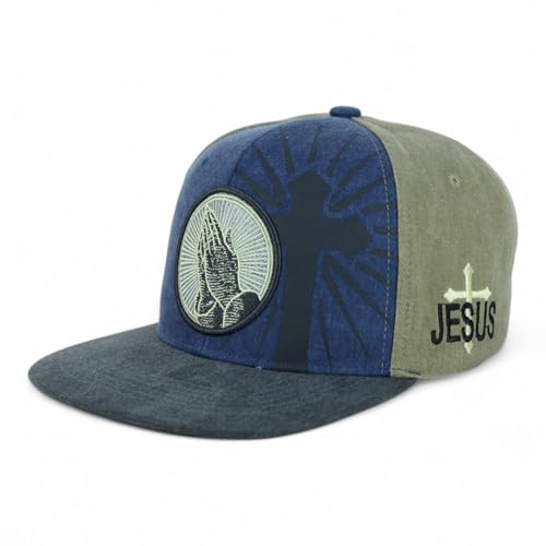 Trendy Apparel Shop Praying Hand Jesus Christian Washed Cotton Flat Bill Snapback Cap