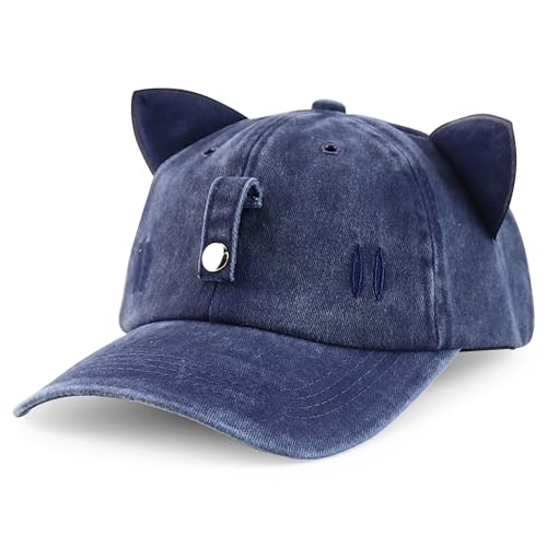 Trendy Apparel Shop Washed Cotton Cat Ear Baseball Cap with Sunglasses Holder