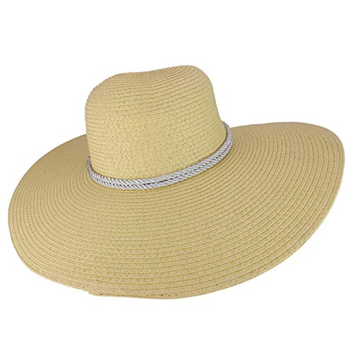 Trendy Apparel Shop Anchor Decorated Band Paper Braid Wide Brim Sun Hat